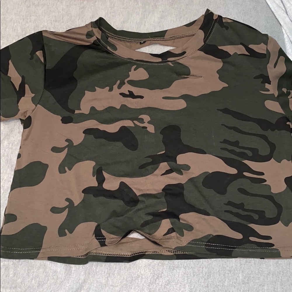 Distressed camp crop top